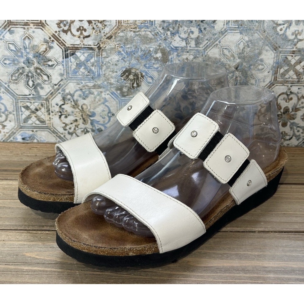 Naot Ashley Rhinestone Slides Sandals White Leather Women's EU 41 US 10